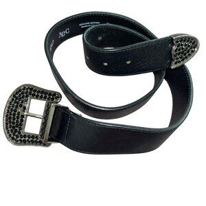 AL C Womens Belt Size XL Black Embellished Leather Western Buckle Casual